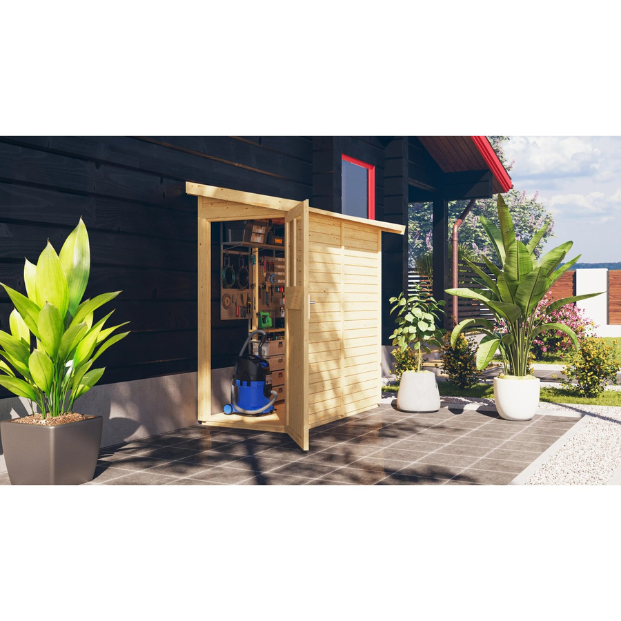 Karibu Gartenhaus Ulvsund mit Pultdach in Braun, modernes Design aus Holz, B: 99 cm, H: 182 cm, T: 75 cm - Bild 2