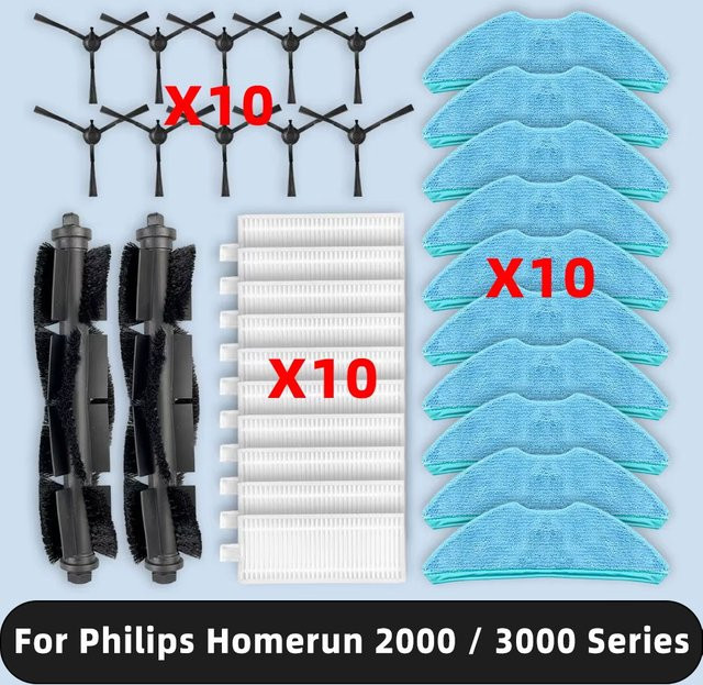 OSSIEAO Ersatzteil-Set für Philips Homerun 2000 und 3000 Serie mit Hauptseitenbürste, Filtern und Mopptüchern in Multicolour - Bild 1