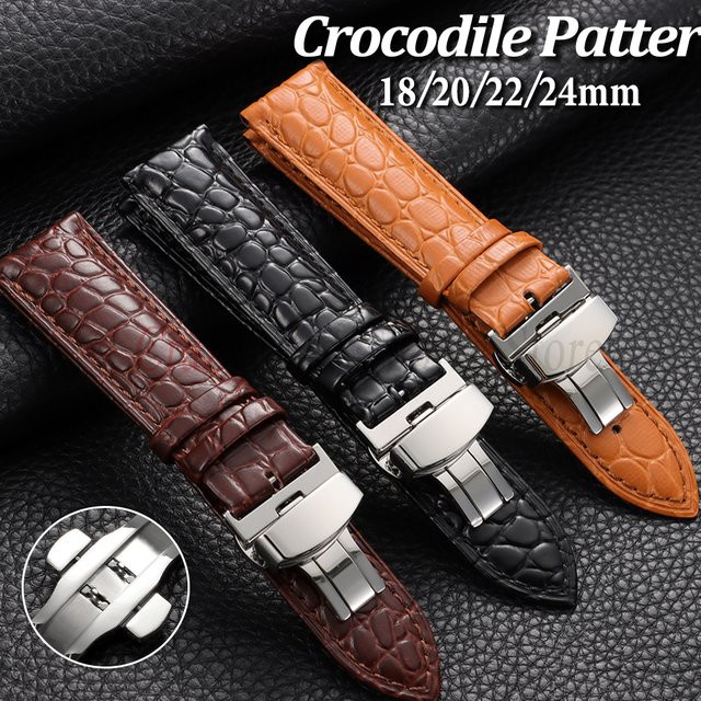 Crazyband Uhrenarmband Leder, Krokodilmuster, braun, Unisex - Bild 1