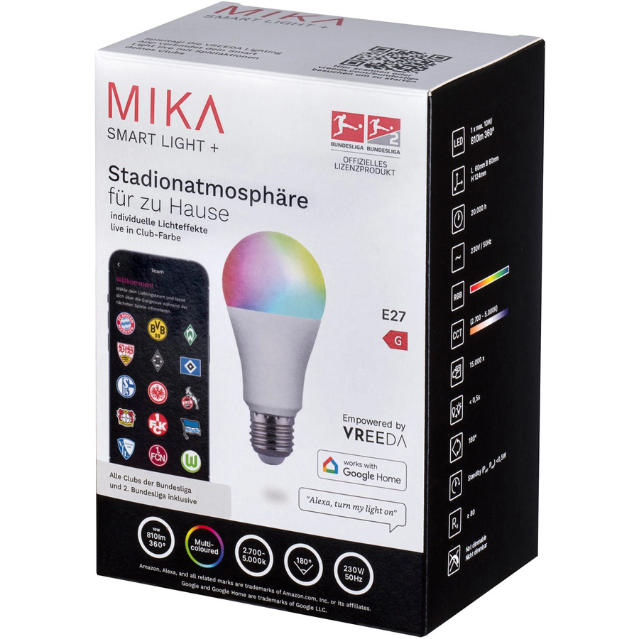 Just Light Smart Light Mika Stadionatmosphäre LED-Leuchtmittel E27 10W RGBW Multicolour Transparent - Bild 3