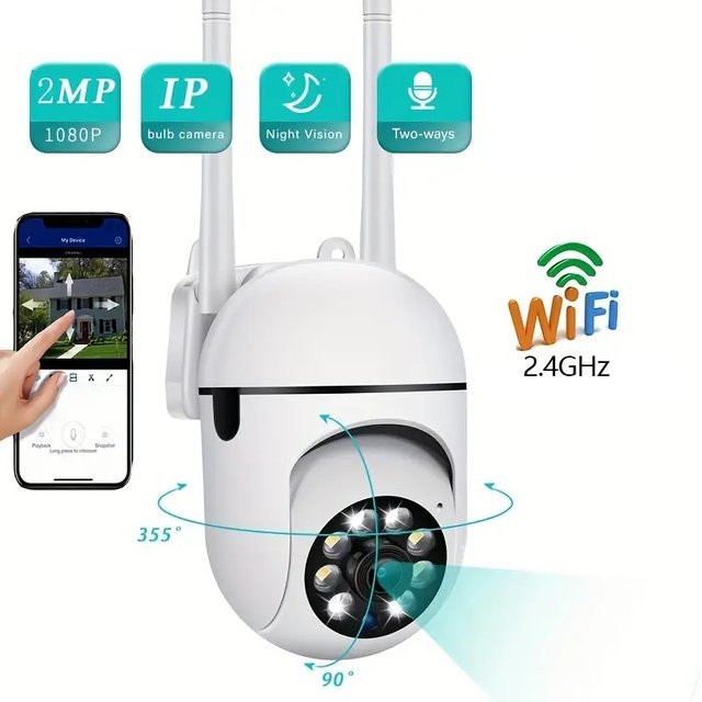 WLAN Überwachungskamera mit 1080P HD-Auflösung, 355 Grad Sichtfeld, Nachtsicht, Bewegungsdetektion, Sirene und Zwei-Wege-Audio in Weiß - Bild 1