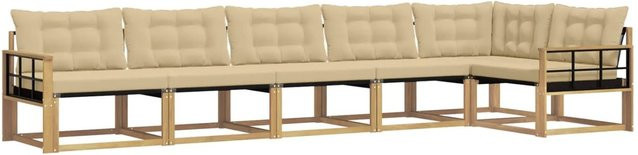 vidaXL Outdoor-Sofagarnitur in L-Form aus Akazienholz mit Kissen in Weiß und Beige - Bild 1