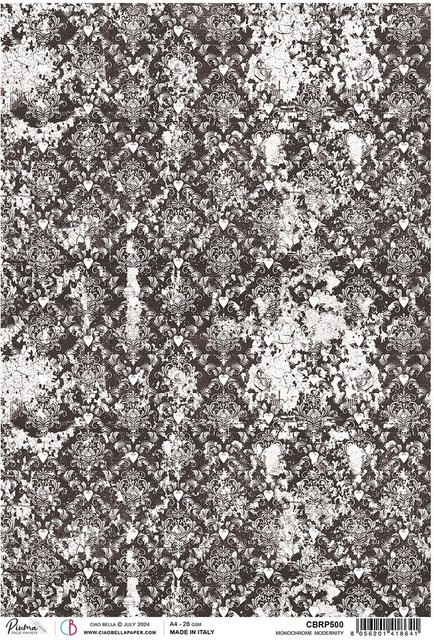 Motiv-Strohseide Ciao Bella Paris Je t'aime Damask in Grau und Multicolour, A4, Papier - Bild 1