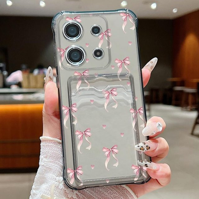 Stoßfeste Silikon-Telefonhülle mit Bowknot-Muster und Kartensteckplatz für Xiaomi 14T 13T Pro Poco F6 Pro X6 C65 Redmi Note 13 12 Pro 11 und Redmi Note 10 Pro 4G in Grau - Bild 1