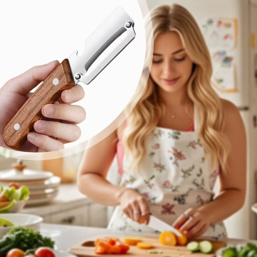 Multiyilego Schälmesser aus Edelstahl mit Holzgriff in Silber und Braun - Bild 4