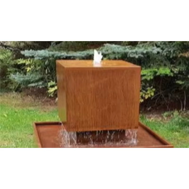 EXW Quadratischer Wassertisch-Brunnen aus Cortenstahl in Braun mit modernem geometrischem Design für Garten und Terrasse - Bild 4
