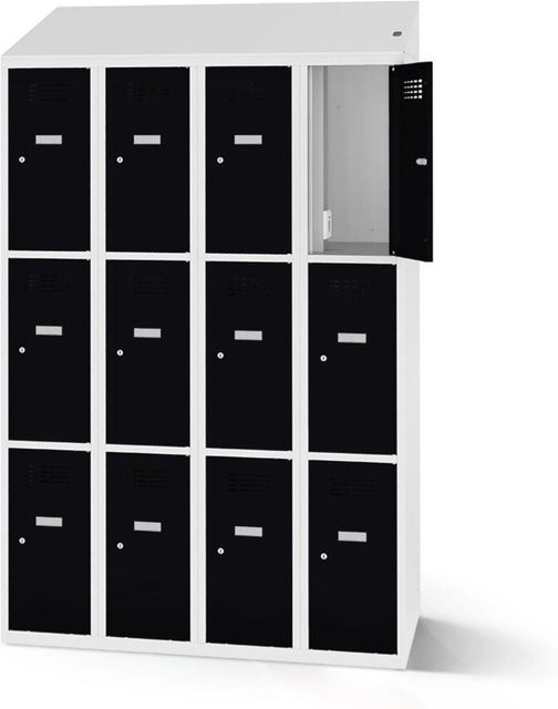 rotstahl Fächerschrank mit Ladefunktion und 12 Fächern in Schwarz und Lichtgrau, Breite: 120 cm, Höhe: 200 cm - Bild 1