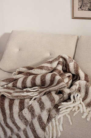 ULLI Decke aus Wollmischung mit Fransen, gestreift, Braun/Beige, B: 170 cm, T: 130 cm