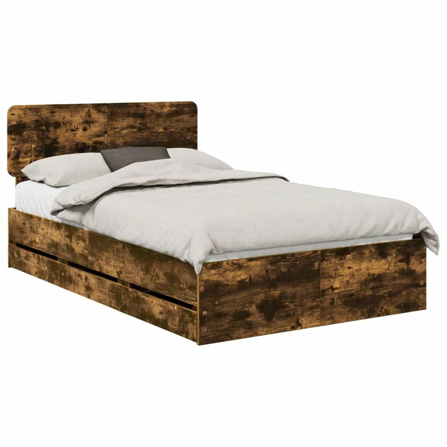 vidaXL Bettrahmen aus Ingenieursholz in Raucheiche, Farbe Braun, B/T/H: 120 x 190 x 123 cm - Bild 2