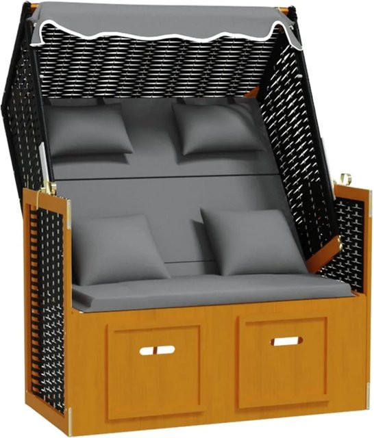 vidaXL Strandkorb aus Polyrattan und Massivholz mit Polsterung und passendem Hocker in Schwarz und Anthrazit - Bild 1