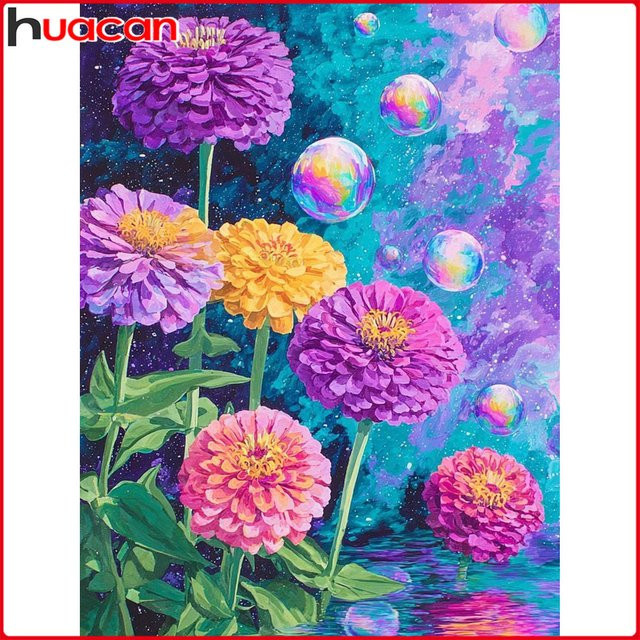 Huacan 5D Diamant-Malerei Blumen Motiv in Mehrfarben zur Wanddekoration - Bild 1