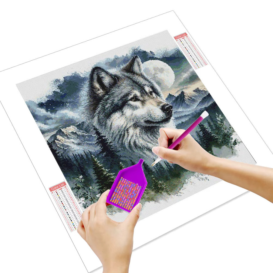 Huacan Diamantgemälde Wolf und Berg als Tierlandschaft im modernen Design, Mehrfarbig, B/H: 20 x 20 cm - Bild 2
