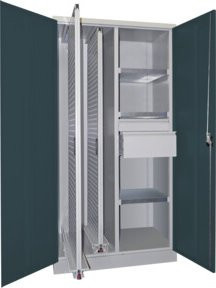 Pavoy Vertikalauszugsschrank mit Trennwand, 2 Auszügen, 3 Fachböden und 2 Schubladen in Lichtgrau und Anthrazitgrau, H x B x T: 195 x 60 x 100 cm - Bild 1
