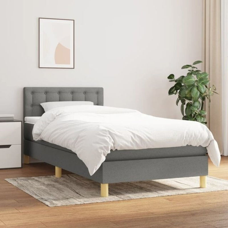 vidaxl Boxspringbett mit Matratze aus Stoff in Dunkelgrau, B/T/H: 90 x 190 cm - Bild 1