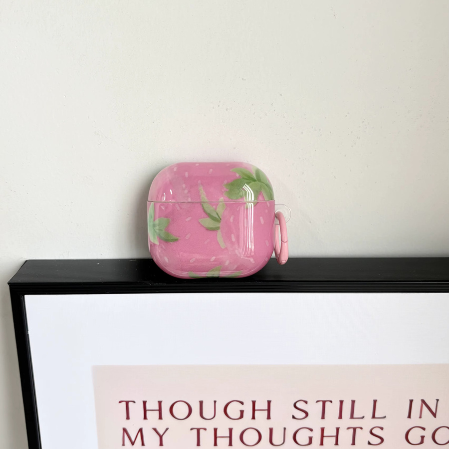 Glänzende AirPods Schutzhülle mit Erdbeer-Muster in Rot und Rosa inklusive Ring für Apple AirPods 1 2 3 4 Pro und Pro 2 - Bild 2