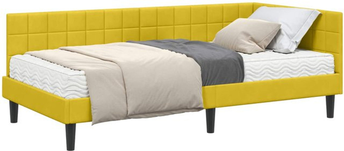 vidaXL Eckbettgestell mit Matratze und Kopfteil aus Samt in Gelb, modernes Polsterbett im minimalistischen Design - Bild 1