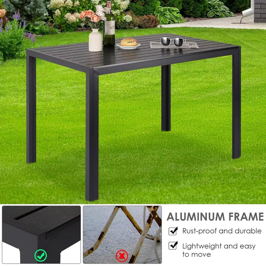 Homfa Esstisch für den Außenbereich aus Aluminium in Schwarz, rechteckig, B/T/H: 110 x 70 x 73 cm - Bild 4