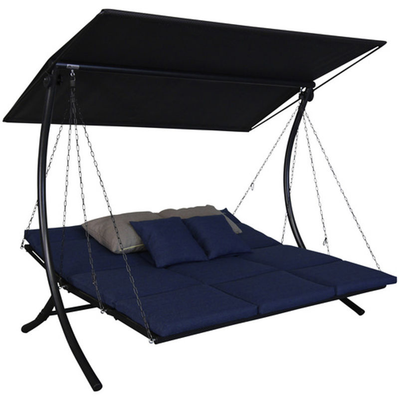 Angerer Hollywoodschaukel Swing Smart 3-Sitzer in Blau Denim mit Auflagen und Sonnendach - Bild 3