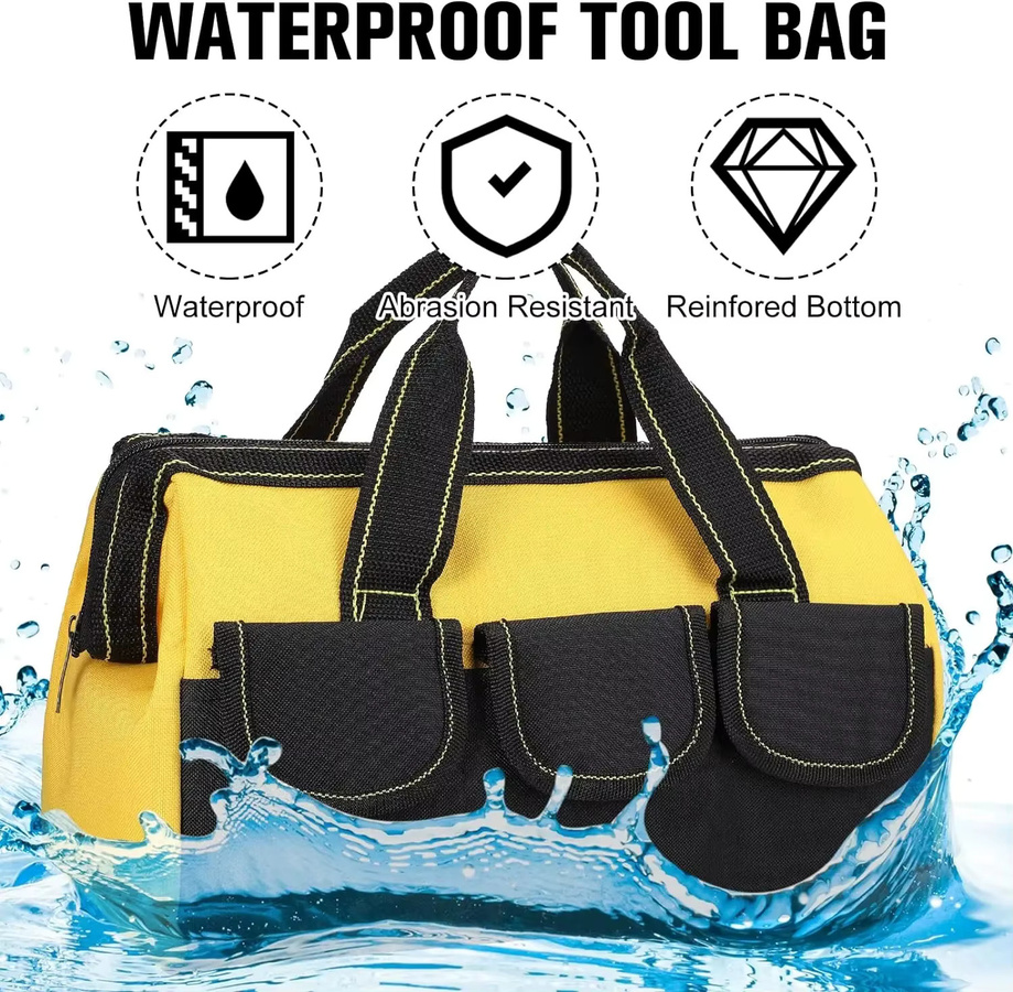 WOZOBUY Werkzeugtasche 12 Zoll in Gelb mit wasserdichtem Hartboden und weitem Mund für Elektriker, B/T/H: 36,83 x 24,38 x 21,59 cm - Bild 2