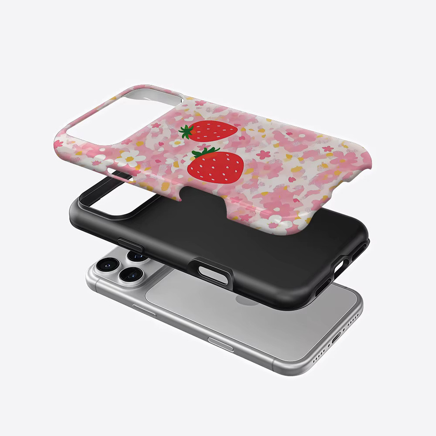 Aurea Case Matte Bumper MagSafe Schutzhülle mit Erdbeerblumen-Design für iPhone 17 16 15 14 13 Pro Max Plus, Stoßfestes hartes PC Case, Multicolour - Bild 2