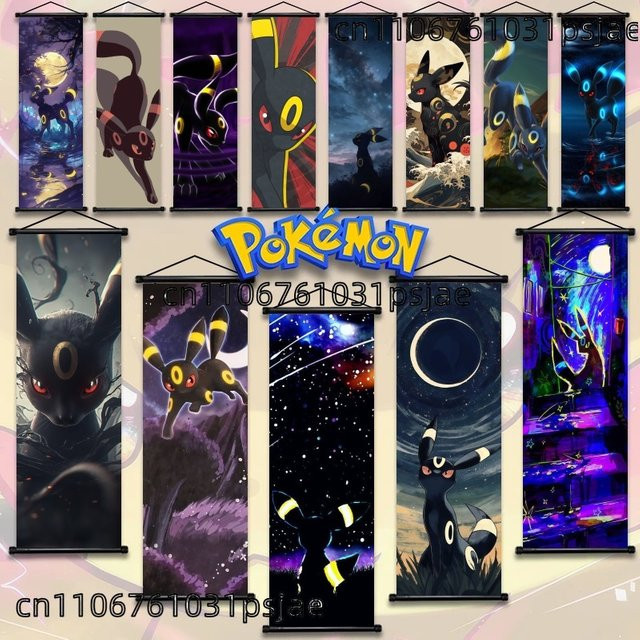 TAKARA TOMY Umbreon Pokémon Wandbehang als Textil-Scroll mit High-Res Motiv für dein Fanszimmer - Bild 1