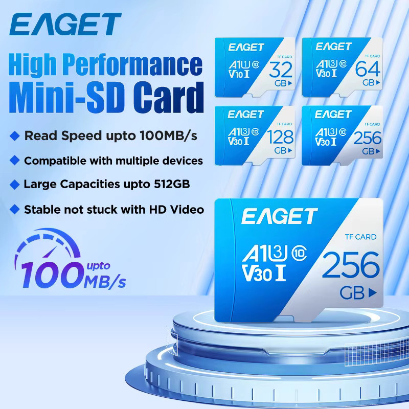 Eaget SD-Speicherkarte U3 V30 A1 Klasse 10 Hochgeschwindigkeits-Speicherkarte für Smartphone, Dashcam und Drohne in Blau - Bild 2