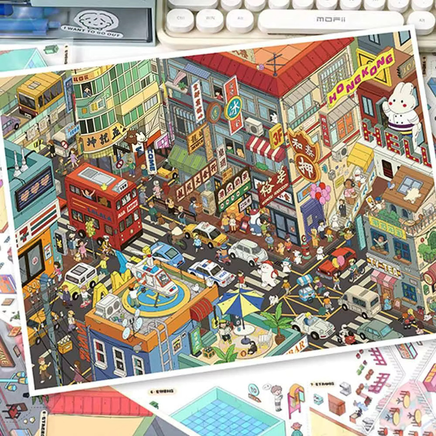 Kawaii 3D-Stadtaufkleber mit Landschafts- und Festival-Design in Multicolour für DIY-Straßenszenen - Bild 3