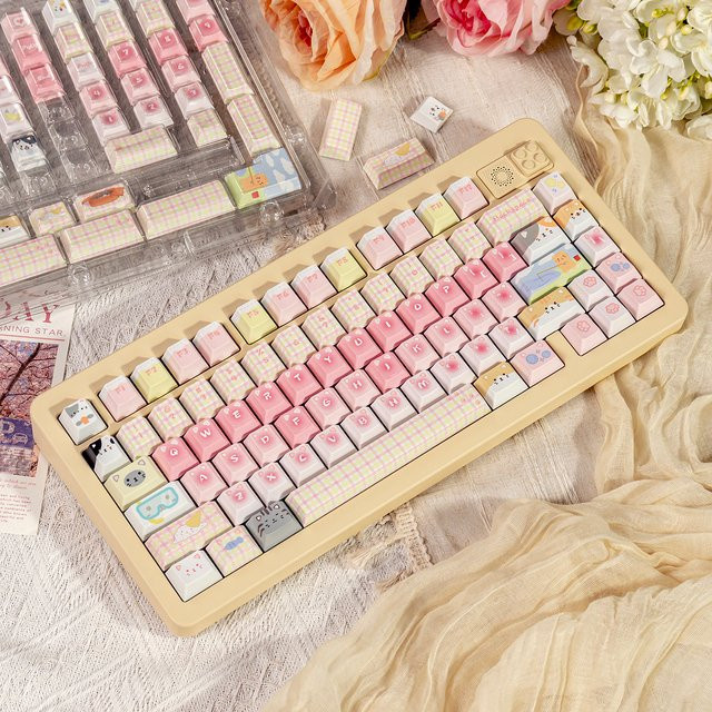 Venit Keys PBT Tastenkappen-Set Pink Cute Cat Cherry Profile mit 141 Tasten für mechanische Tastaturen (MX kompatibel) - Bild 1