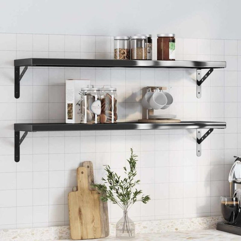 Vidaxl Wandregal Set aus Edelstahl in Schwarz, 2 Stück, Modernes Design zur Wandmontage, Breite: 100 cm, Tiefe: 23,5 cm - Bild 1