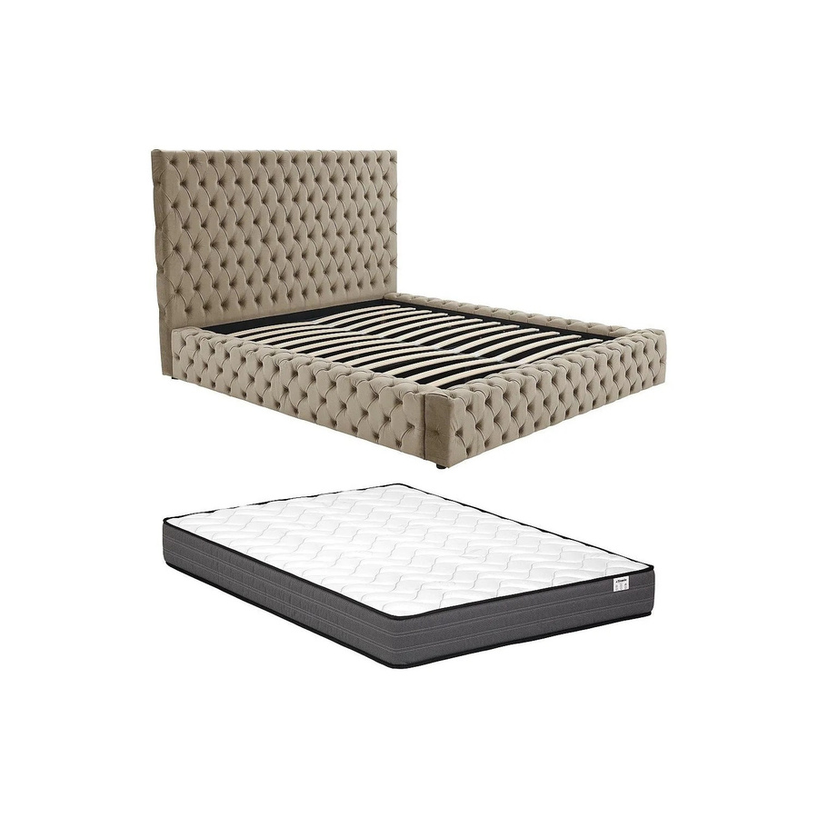 Duleni Bett mit Bettkasten in Taupe und Beige aus Samt, B/T/H: 160 x 200 x 138 cm - Bild 2
