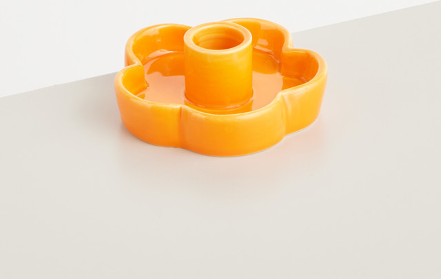 Moderner Keramik Kerzenhalter von BLUME2000 in Orange für Teelichter und Stabkerzen - Bild 1