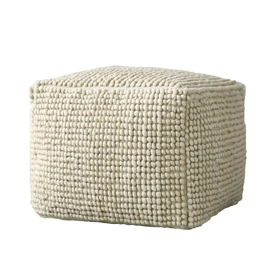 Bloomingville Pouf Suna aus Wolle und Baumwolle in Beige/Natur mit skandinavischem Design, Durchmesser: 61 cm - Bild 1