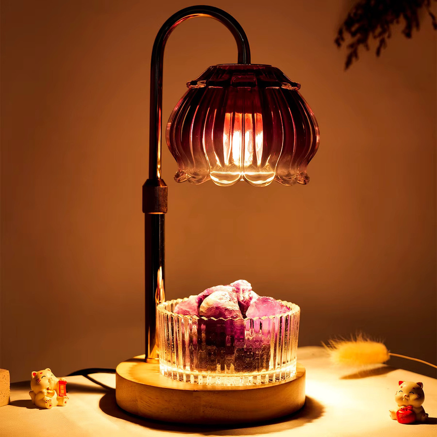 Runyangshi Vintage Tischlampe aus grünem Glas und Kristall mit verstellbarem Holzsockel - Bild 2