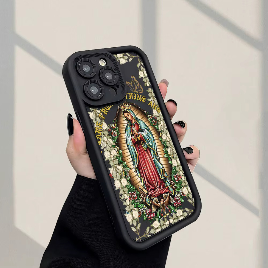 Handyhülle mit Jungfrau Maria-Muster für Apple iPhone 17, 16, 15 Serie in Schwarz und Multicolour - Bild 4