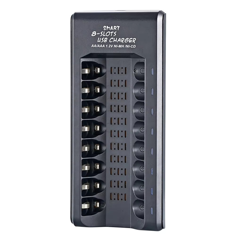 Wiederaufladbares Batterieladegerät mit 8 Steckplätzen und USB-C Anschluss für 1,2 V NiMH AAA/AA-Batterien in Schwarz - Bild 3