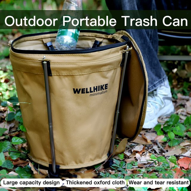 WELLHIKE Outdoor-Mülleimer faltbar und tragbar für Camping und Auto, 20 l, grün/beige, B: 36,0 cm, T: 33,0 cm, H: 16,0 cm - Bild 1