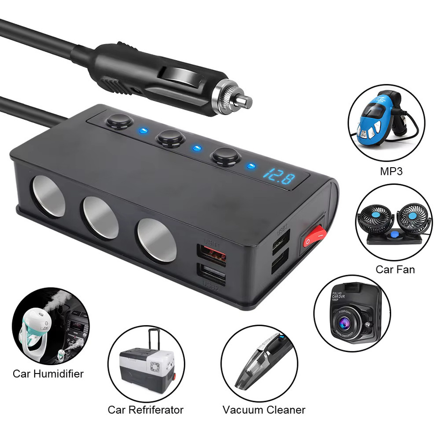 Auto Zigarettenanzünder Splitter mit 4 USB-Ladebuchsen und Schnellladefunktion, 180W, 12V/24V, Schwarz - Bild 3