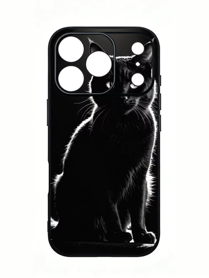 Schwarze Handyhülle mit Katze und Blickfang-Augen für Apple iPhone 11 bis 17 Pro Max Plus Mini, mattiert und weich - Bild 3