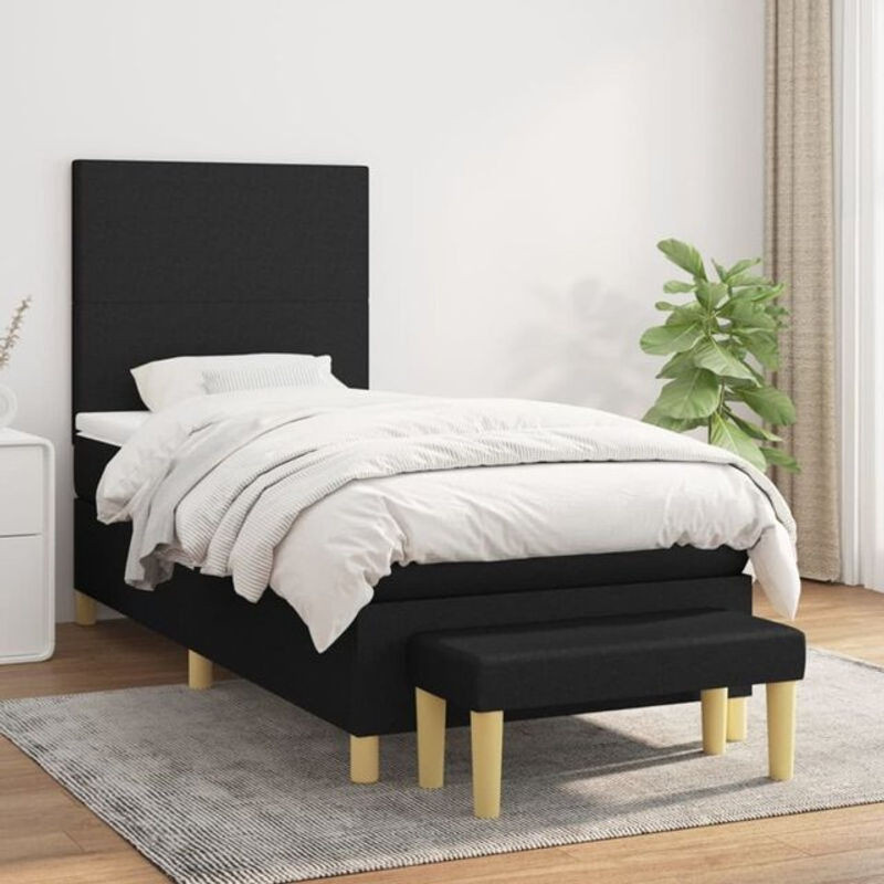 vidaxl Boxspringbett mit Matratze in Schwarz aus Stoff, B/T/H: 90 x 190 x 128 cm - Bild 1