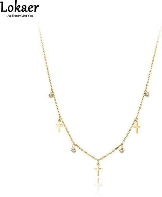 Lokaer Mode Halskette Edelstahl, Kristall, Gold, Damen - Bild 1
