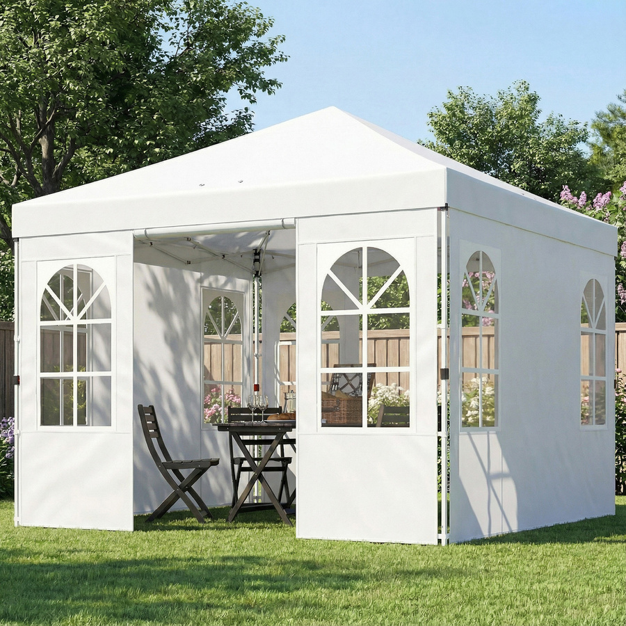 Outsunny Faltpavillon Pop-up Gartenpavillon mit 4 abnehmbaren Seitenteilen Weiß B/T/H: 300 x 300 x 16,5 cm - Bild 2