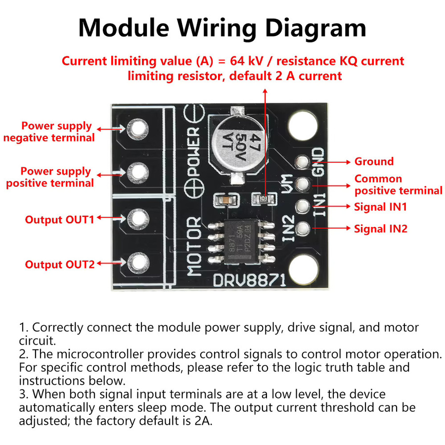 Aideepen DRV8871 H-Bridge Brushed DC Motor Driver Breakout Board PWM-Steuermodul in Schwarz mit 3,6 A maximaler interner Strommessung (6,5–45 V) - Bild 2