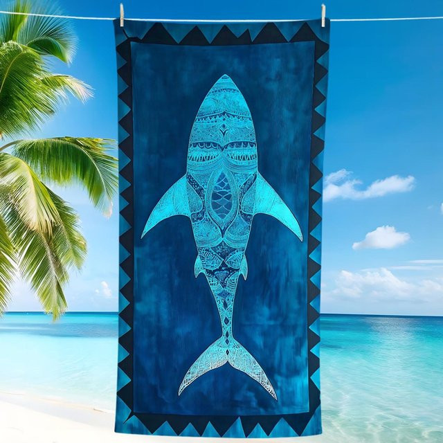 Strandtuch Ka Chen Muda mit Haifischmuster in Weiß, Breite: 40 cm, Höhe: 60 cm - Bild 1