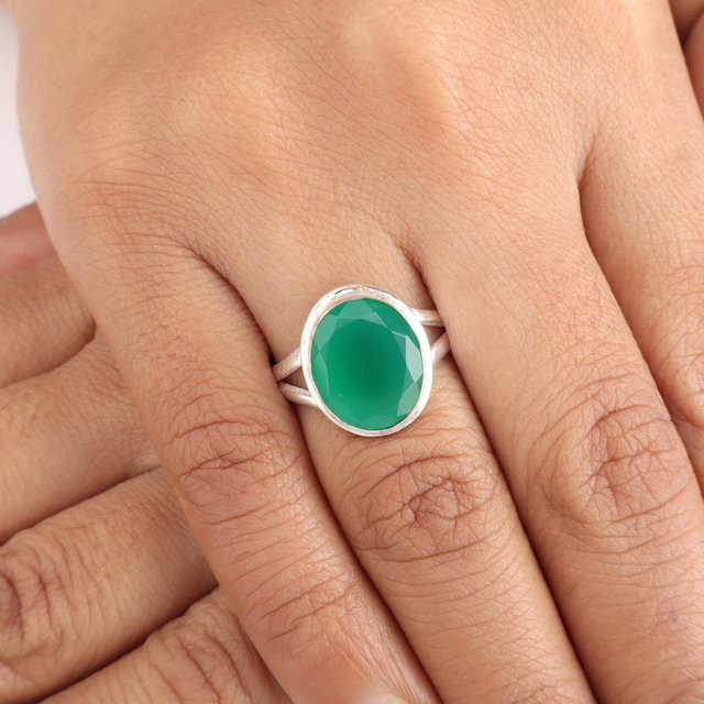 Vaibhav Gems & Jewels Ring, Grüner Onyx, 925 Silber, Damen - Bild 1