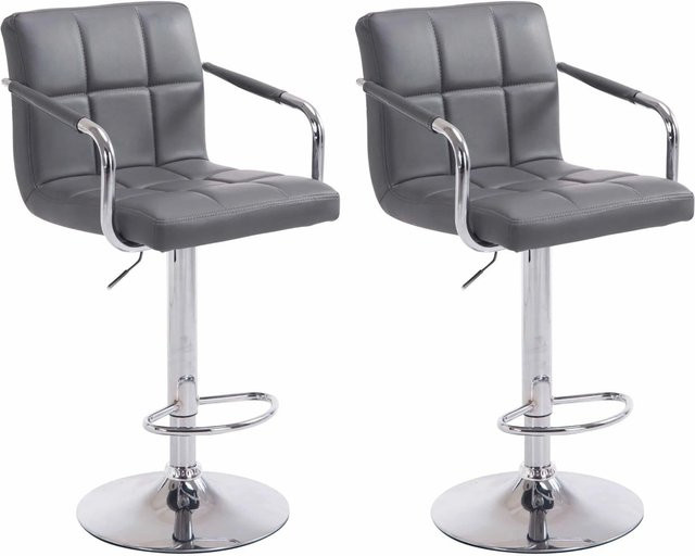 DELUKE 2er Set Barhocker MINOR in Grau mit Kunstleder und silbernen Elementen, höhenverstellbar, drehbar mit Lehne, B/T/H: 54 x 46 x 91 cm - Bild 1