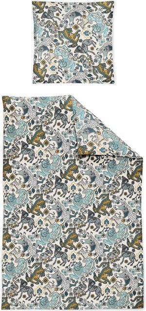 Bettwäsche CORA Jersey mit Motiv Animals in Blau und Braun, Set aus Bettbezug und Kissenbezug, B/H: 135 x 200 cm und 80 x 80 cm - Bild 1