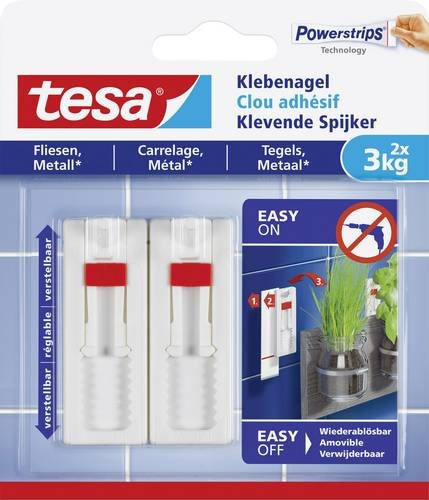 tesa Klebenagel verstellbar für Fliesen und Metall in Weiß, 2 Stück - Bild 1