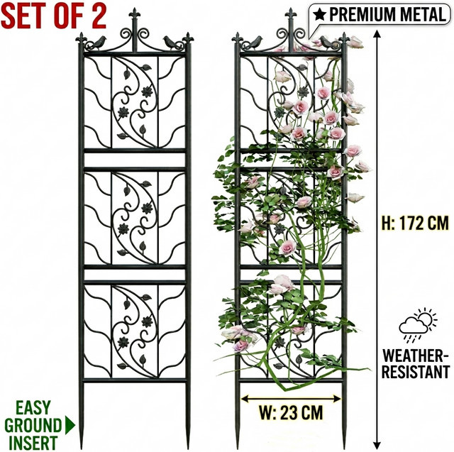 Wisfor Metall-Gartenspalier Set, 2 Stück, Schwarz, Höhe: 172 cm, dekorative Pflanzenstützen für Kletterpflanzen - Bild 1