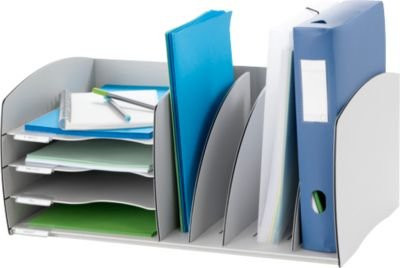 Paperflow Schreibtisch-Organizer mit 4 Fächern und verstellbaren Trennelementen in Grau