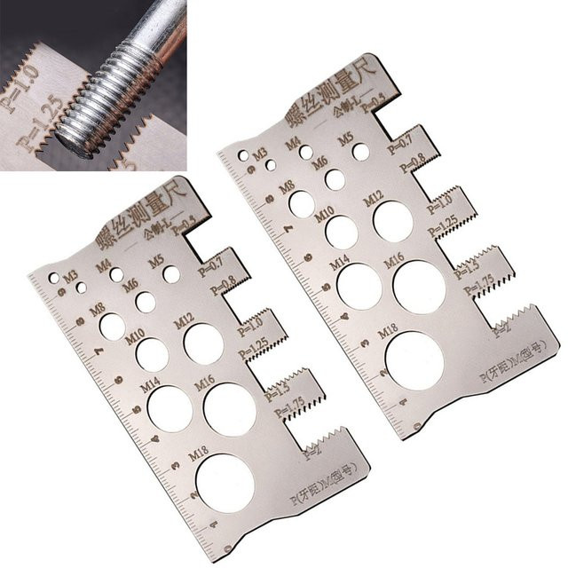 VIBRATITE Schraubgewinde-Pitch-Messgerät Set aus 2 Stück, metrische Schneidlehre und Messwerkzeug für Bolzen und Muttern, Länge: 100 mm, Durchmesser: 3 mm - Bild 1